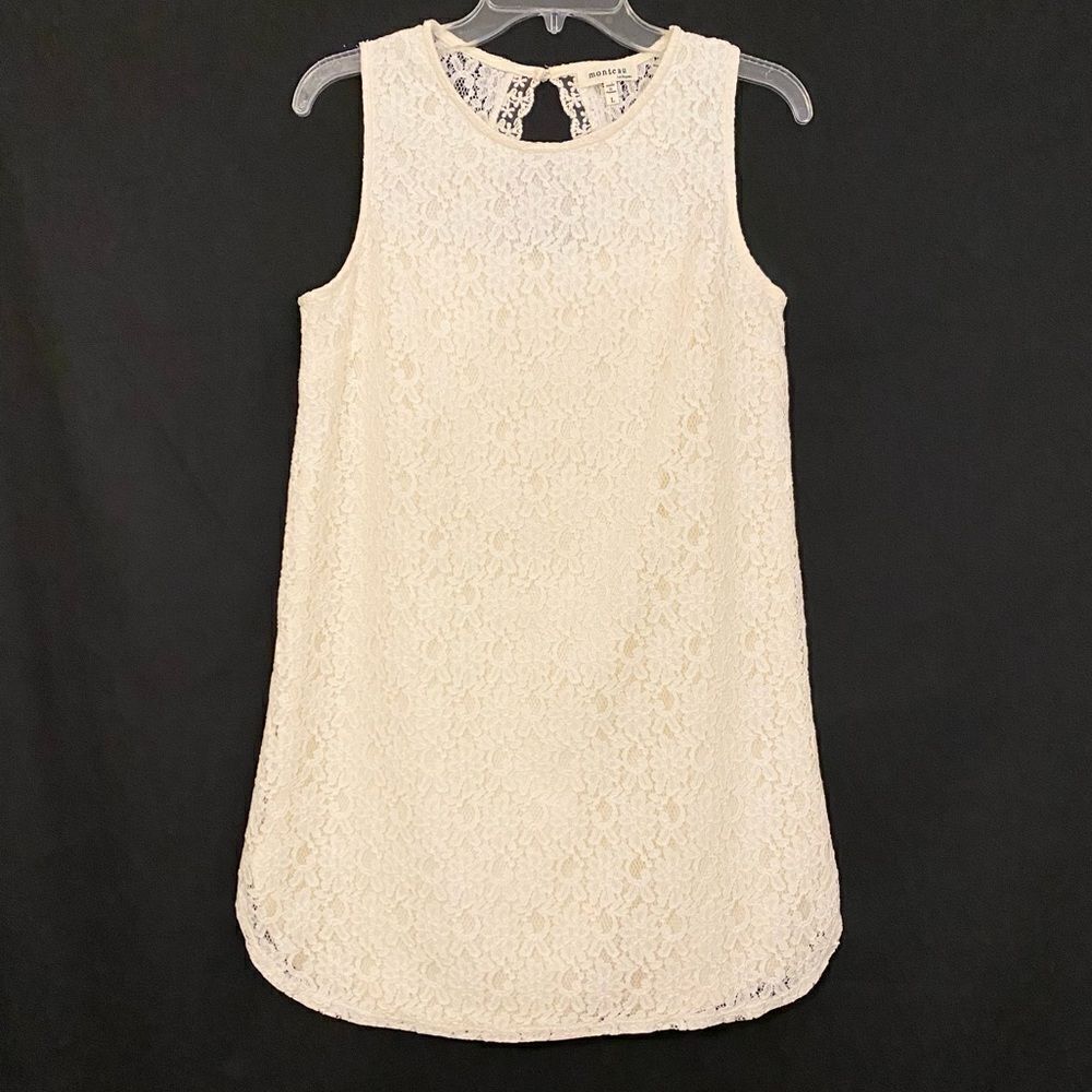 Monteau floral lace off-white cream mini dress or wear as tunic if you want.